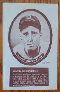 1975 Sport Hobbyist Hank Greenberg Detroit Tigers Blank Back Nice! - Picture 1 of 2