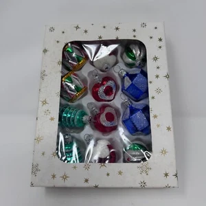Set of 12 Vintage Czech Blown Glass Glittered 2-Inch Ornaments 6 Different Boxed - Picture 1 of 15