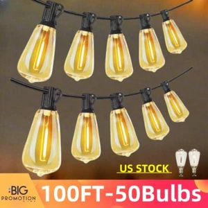 ST38 Home Waterproof Outdoor LED String Lights For Patio,Black,100 Feet-50 Bubls - Picture 1 of 15