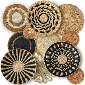 11 Pcs Boho Hanging Wall Basket Decor Handmade Woven Basket Wall Decorative Boho - Picture 1 of 7