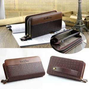 Casual Men's Leather Wallet Long Zipper Purse Card Holder Pocket Large Capacity - Picture 1 of 18