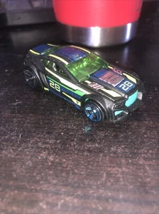 HOT WHEELS TORQUE TWISTER #28 BLACK 1:64 DIECAST 2 5/8" RACE CAR W/ GREEN BLUE - Picture 1 of 5