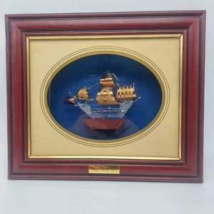 Santa Maria 1492 vintage vetro filato spedizione telaio in legno soffiato a mano scatola ombra nautica - Foto 1 di 8