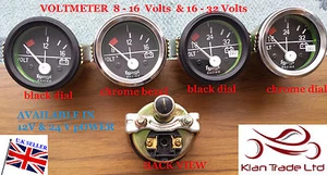 2" Vintage AUTO UNIVERSAL 8-16-32 V VOLTMETER UHR SCHWARZ CHROM 12,24V ZIFFERBLATTSTÄRKE - Bild 1 von 3