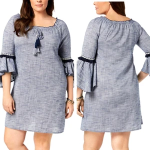 NWT Style & Co Woman Off Shoulder Cotton Flutter Sleeve Dress 2X $69.50 Nice! - Picture 1 of 13