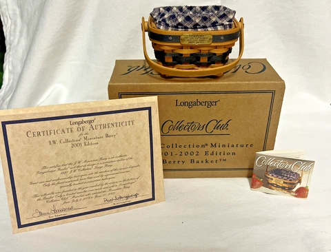 COA Longaberger Miniature 2001-2002 Edition CC Berry Basket Protector Box Liner Cover