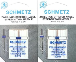 Schmetz 2 x Stretch Zwillingsnadel 130/705 1 x 2,5/75 + 1 x 4,0/75 Nähmaschine - Bild 1 von 3