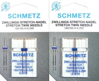 Schmetz 2 x Stretch Zwillingsnadel 130/705 1 x 2,5/75 + 1 x 4,0/75 Nähmaschine - Bild 1 von 3