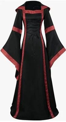 Hooded Robe Red Devil Vampires Gothic Medieval Witch Womens Costume Satan Demon - Image 1 of 4