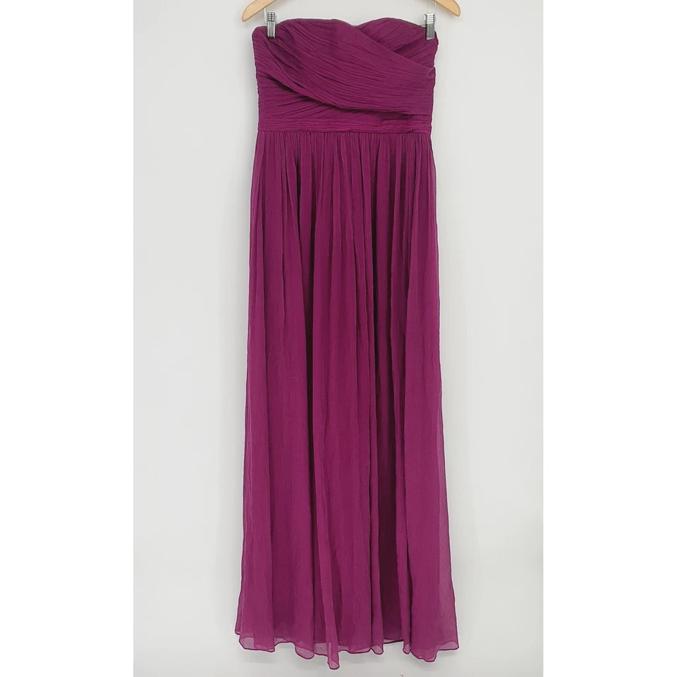 J. Maxi Vestido Formal Crew Arabelle Púrpura 100% Seda Sin Tirantes Gasa Talla 8 Foto 1 de 4