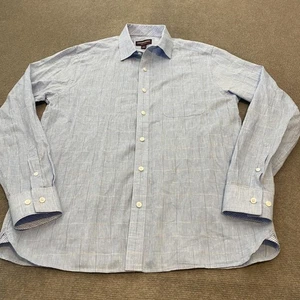 Johnston & Murphy Hemd Herren mittelblau Leinen Fensterscheibe Button Down Freizeit - Bild 1 von 10