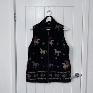 Dash Horse Pattern Sleeveless Fleece Waistcoat Vest Zip Vintage Size 12 - Picture 1 of 13