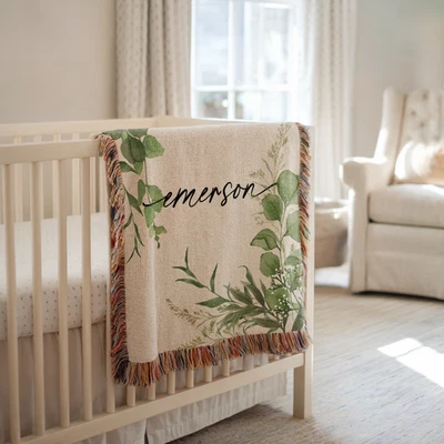 Personalized Baby Shower Woven Blanket Nature Nursery Decor Wildflower Woven - Image 1 of 4