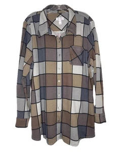 Denim & Co. XL Petite Heavenly Jersey Hemd mit Knopfleiste Fensterscheibe Kragen - Bild 1 von 5