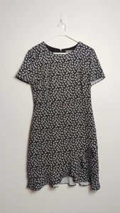 Jacqui e Womens Black White Floral Dress Size 12 EUC - Foto 1 di 7