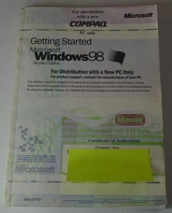 Manuel de démarrage Microsoft Windows 98 avec certificat d'authenticité et clé de produit pour PC - PAS DE CD - Photo 1/4