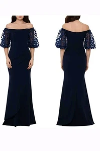 Vestido Xscape Azul Marino Apliques Florales Media Manga Talla 4P $258 - Imagen 1 de 3