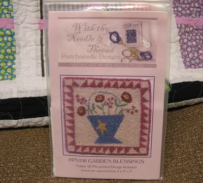 With Thy Needle & Thread "Garden Blessings" Punch Needle Chart & PRINTED FABRIC - Image 1 of 3