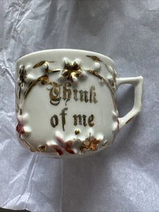 Antica tazza da tè vintage Think Of Me fiori oro rosa Germania - Foto 1 di 9