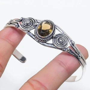 Smoky Quartz Gemstone Handmade 925 Sterling Silver Cuff Bracelet Adjustable - Picture 1 of 1