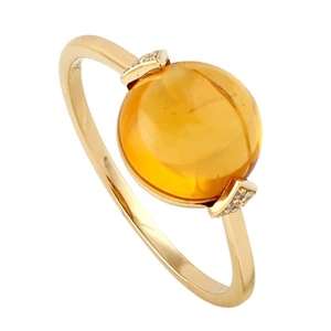18K Yellow Gold Citrine Diamond Ring Solitaire Statement Cocktail Gift For Her - Picture 1 of 7