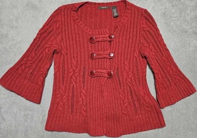 Heather B Red Chunky Cable Knit Shirt Cardigan Women's Size L - Image 1 of 4