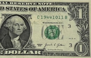 Birthday Note November 10 1944 Fancy Serial Number One Dollar BillC19441011B FW - Picture 1 of 6