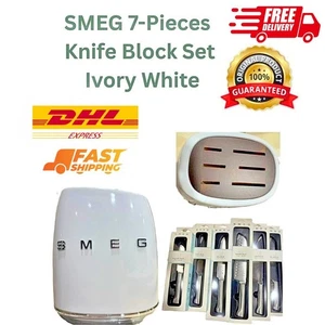Vintage SMEG 7-Pieces Kitchen Knife Block Set Stainless Steel - Ivory White - Picture 1 of 13