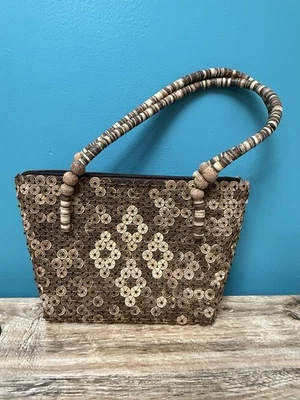 Bolsa de mão Funky Eclectic marrom frisada casca de coco feita à mão na Indonésia - Imagem 1 de 4