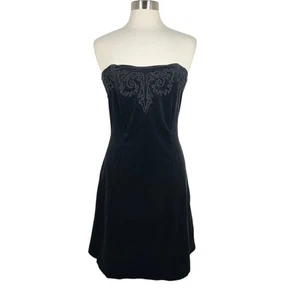 Vintage Laura Ashley trägerloses Fit & Flare Kleid US 8 schwarz Samt Cocktail - Bild 1 von 5