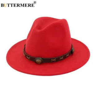 Fedora Hats For Women Trilby Cotton Felt Hat With Belt Wide Vintage Jazz Cap - Picture 1 of 21