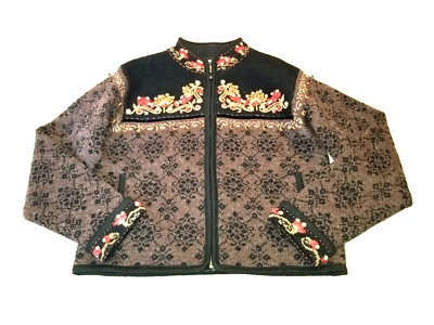 Suéter/Chaqueta VINTAGE Mujer-DISEÑO ISLANDÉS-marrón/negro forrado nórdico cremallera-S Foto 1 de 4
