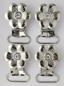 FLOWER PACIFIER CLIP WITH STONE IN THE CENTER,10 PIECE SET, NICKEL PLATED BRASS - Picture 1 of 1