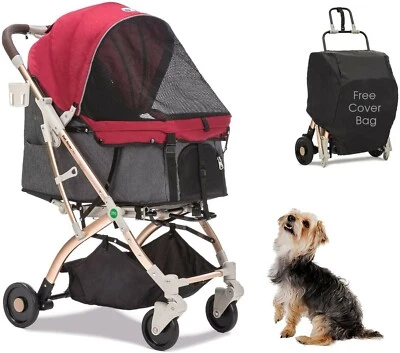 HPZ™ PET ROVER LITE Premium Light Travel Pet Stroller For Dogs & Cats - Ruby Red - Image 1 of 4