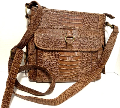 New COLDWATER CREEK Croc Textured Faux Leather Sophie Organizer Crossbody Bag - Image 1 of 4