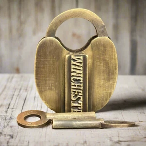 Winchester Solid Brass Lock With Branded Shaft & Antique Finish (3" x 2.25") - Picture 1 of 8