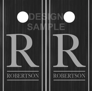 Dark Wood Strips Family Name Cornhole Wrap Bag Toss Skin Decal Sticker  - Picture 1 of 1