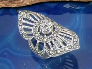 Marcasita Anillo Con Ornamentos 925 Plata de Ley Talla 53 Mujer Gótico Vintage - Imagen 1 de 5