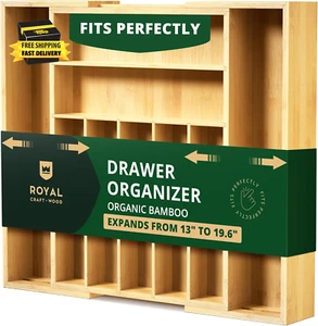 Luxury Bamboo Kitchen Drawer Organizer - Silverware Organizer - Utensil Holder a - Picture 1 of 9
