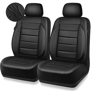CAR PASS Faux Leather Car Seat Covers Front Seats Only,3D Support,2 Pieces Black - Picture 1 of 9