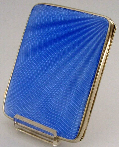STUNNING STERLING SILVER BLUE ENAMEL CIGARETTE CHEROOT CASE 1933 ANTIQUE Cover