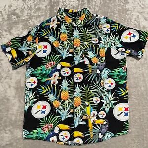 Pittsburgh Steelers Shirts Mens Large Black Hawaiian Camp Floral Bird Parrot NFL