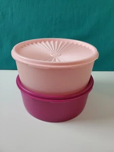Tupperware Servalier Stacking Cookie Canisters One Touch Seal Pink Dark Pink - Picture 1 of 1