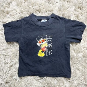Vtg 80s Single Stitch Mickey Mouse Florida Velva Sheen Tag Black T-Shirt Boys XS - Picture 1 of 6