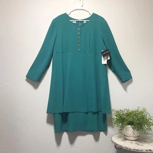 Chaus VTG Womens Teal Shift Dress 18W Connected Long Sleeve Career Church Zipper - Picture 1 of 11