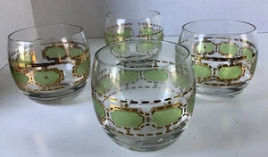 4 roly poly Culver glasses, green with gold - Picture 1 of 5