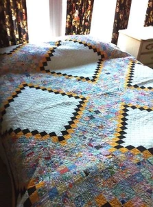 trapunta multicolore antica fatta a mano patchwork trapunta (anni '30) secolo ottime condizioni - Foto 1 di 8