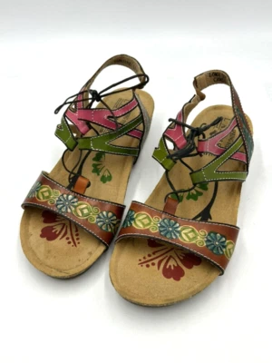 Spring Step L'Artiste 37 6.5 7 Loma Lace Up Cork Wedge Sandals - Image 1 of 4