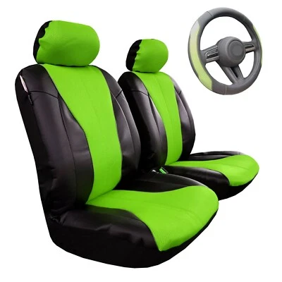 Cubierta de asiento delantero y cubierta de volante verde negro para Nissan Frontier 2023 Foto 1 de 3