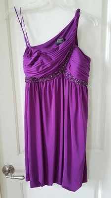 Adriane Papell SilkPurple Beaded,off the shoulder,sz6 Short Bubble hem dress - Image 1 of 4